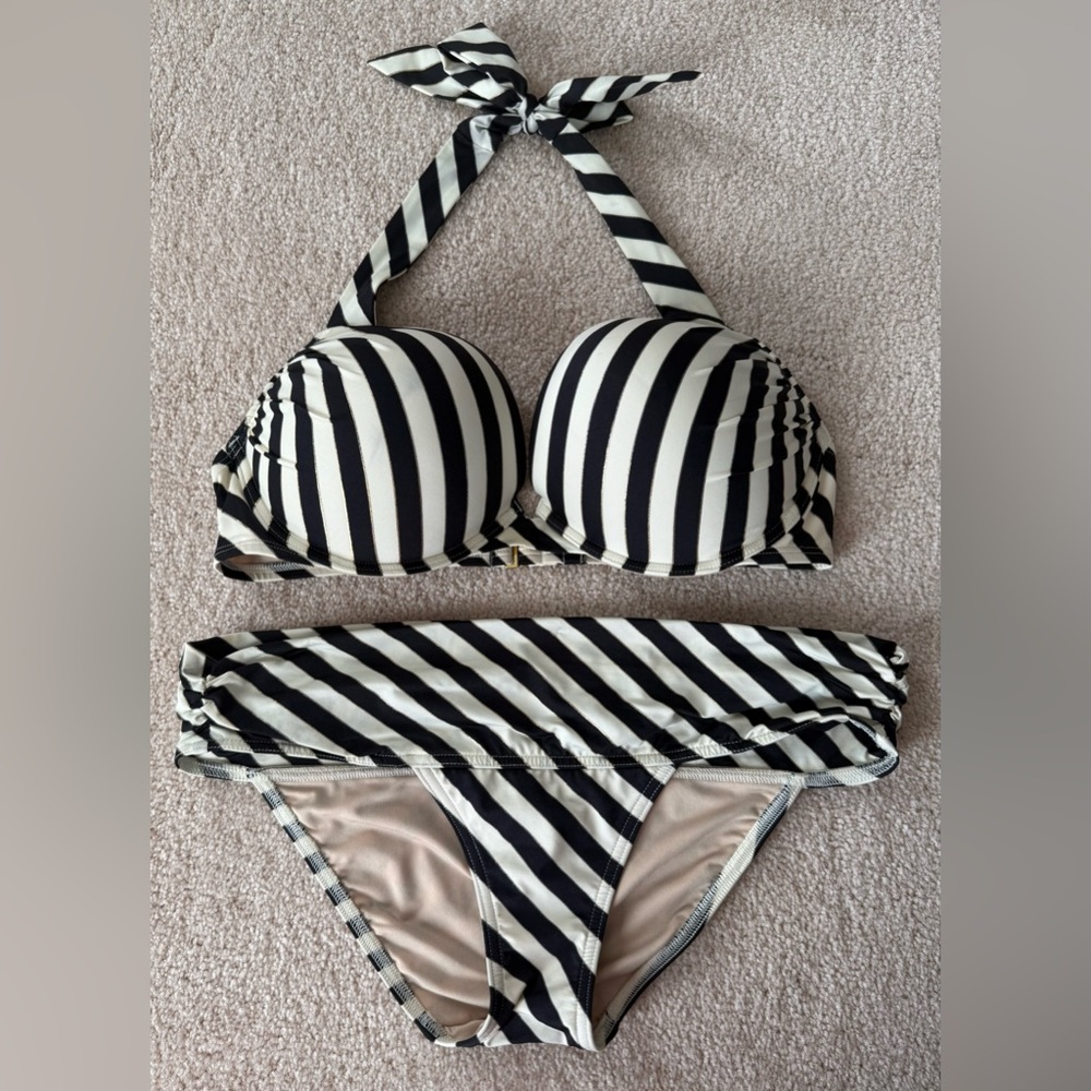 Victoria's Secret Black and White Striped Bikini Set